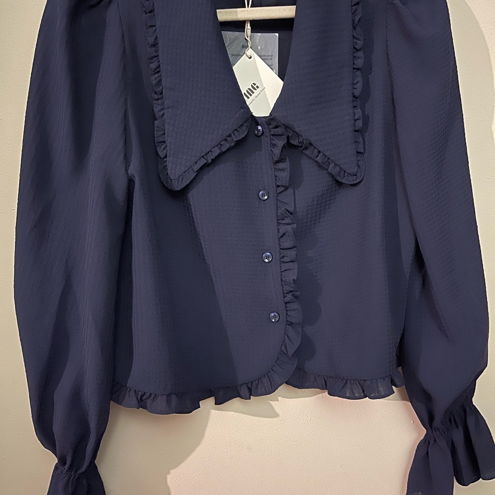 J.ING Midnight Blue Ruffle Blouse